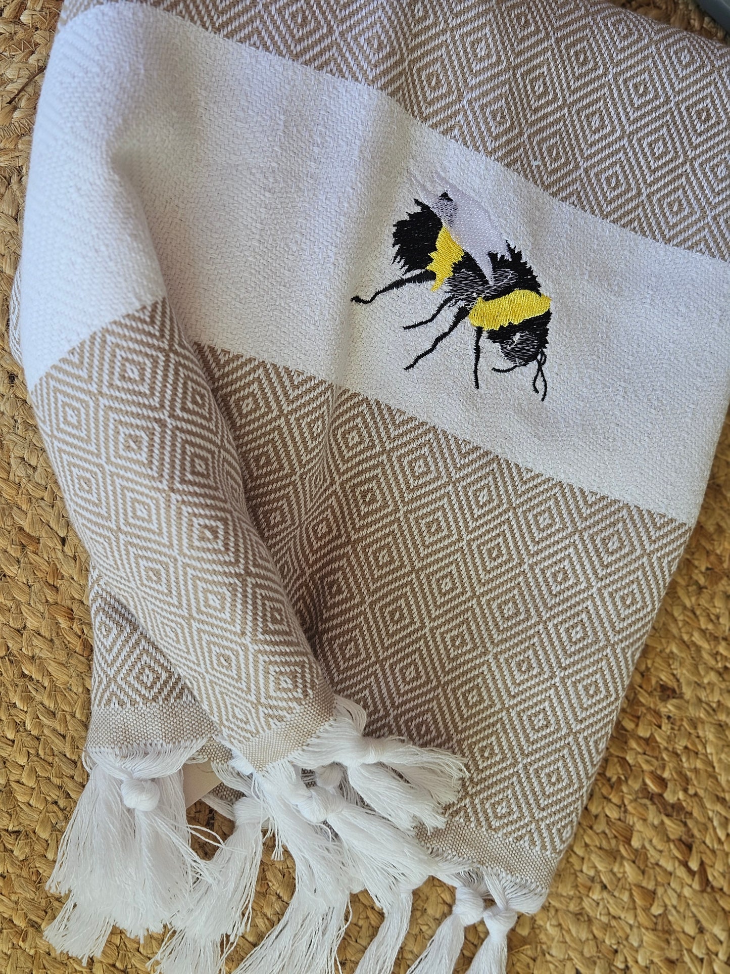 Embroidered bumble bee throw