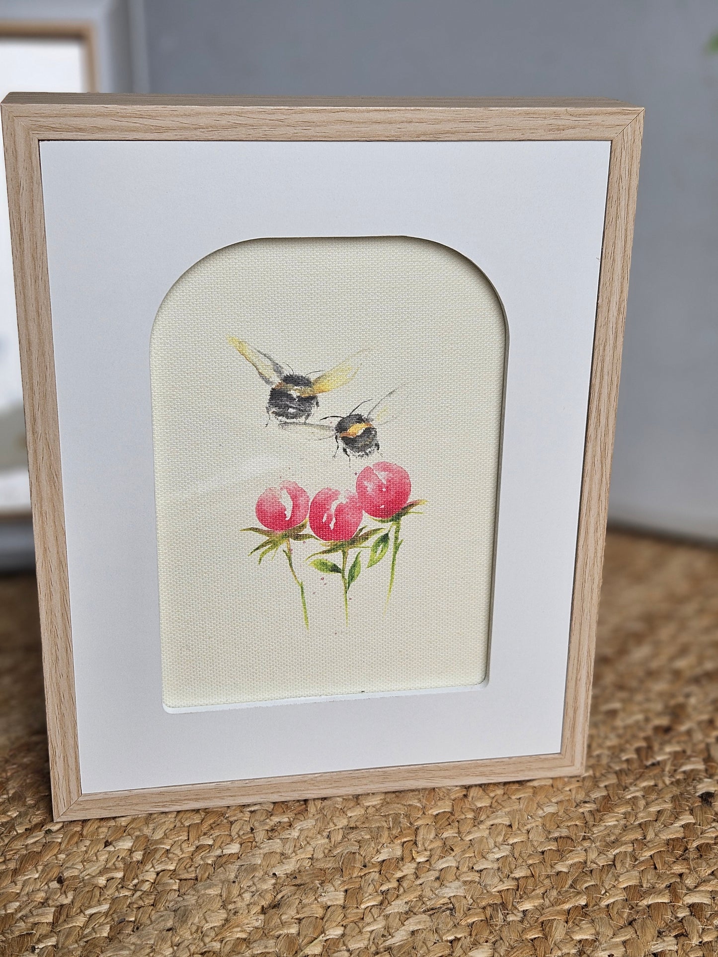 Peony Bumble canvas print in Block frame