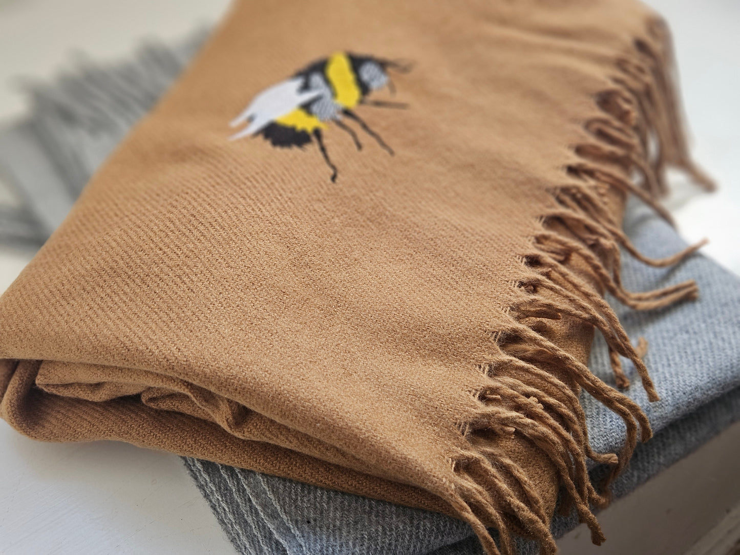 Embroidered Bee Scarf