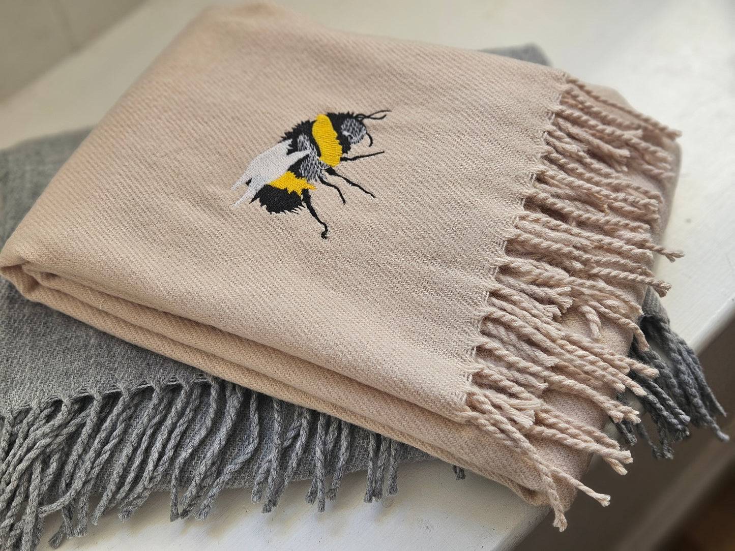 Embroidered Bee Scarf