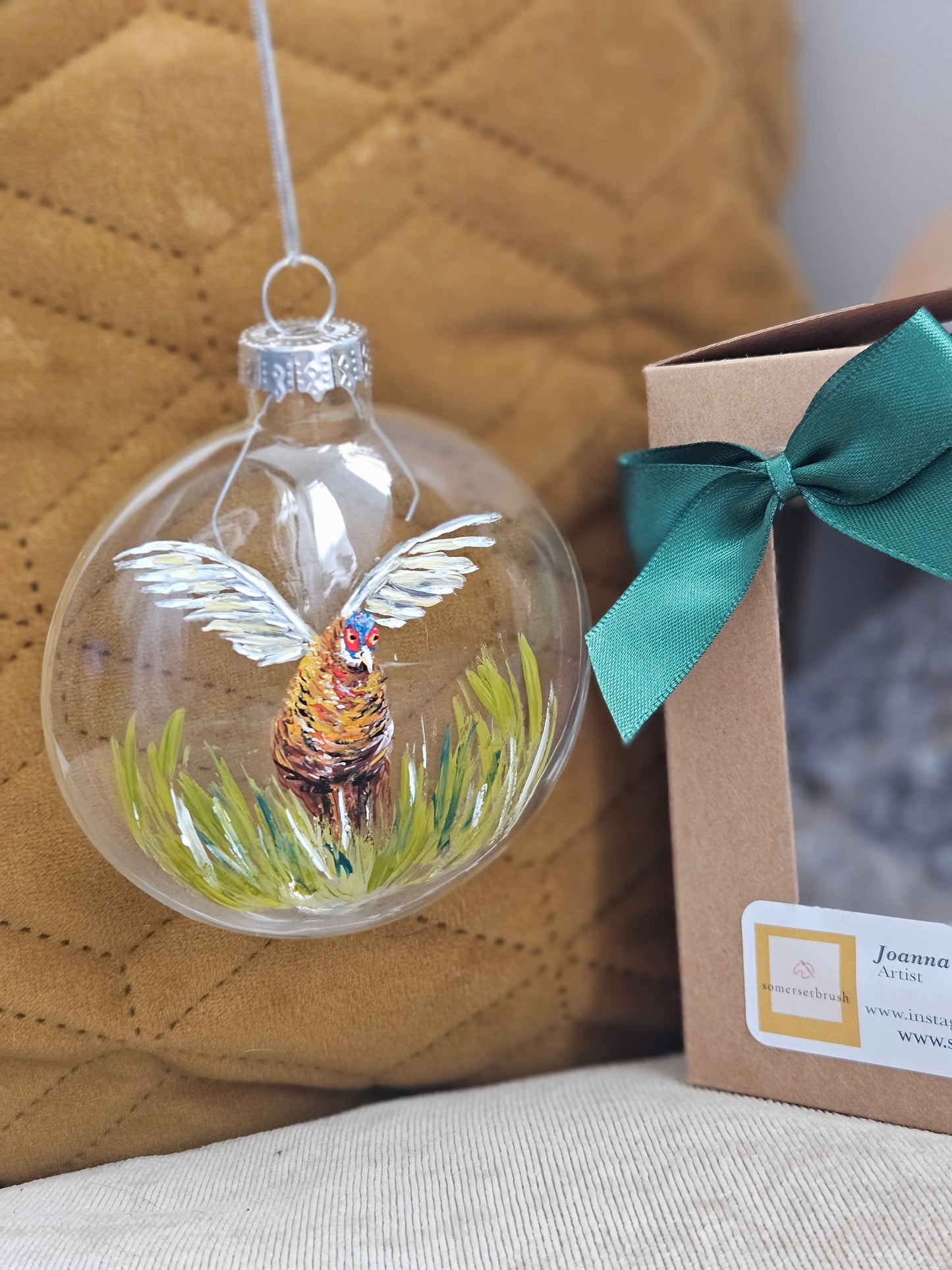 Pheasant glass boxed bauble