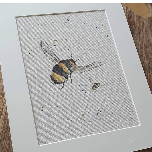 Mummy bee and baby bee canvas prints with mount