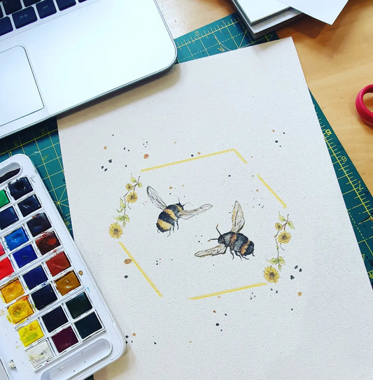 Hexagon Bee canvas prints with mount