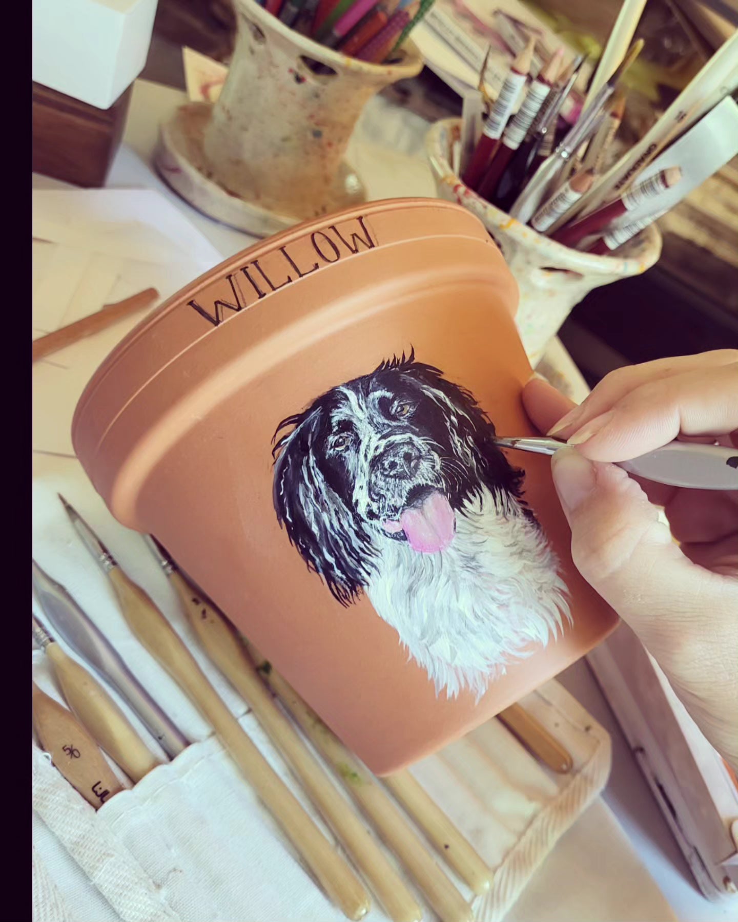 Hand painted pet terracotta plant pots