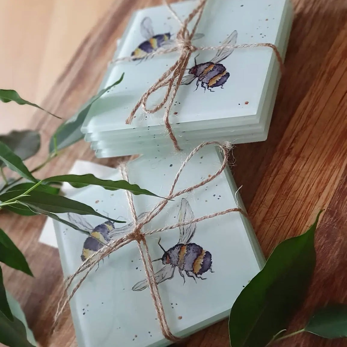Glass Bee Coasters Set