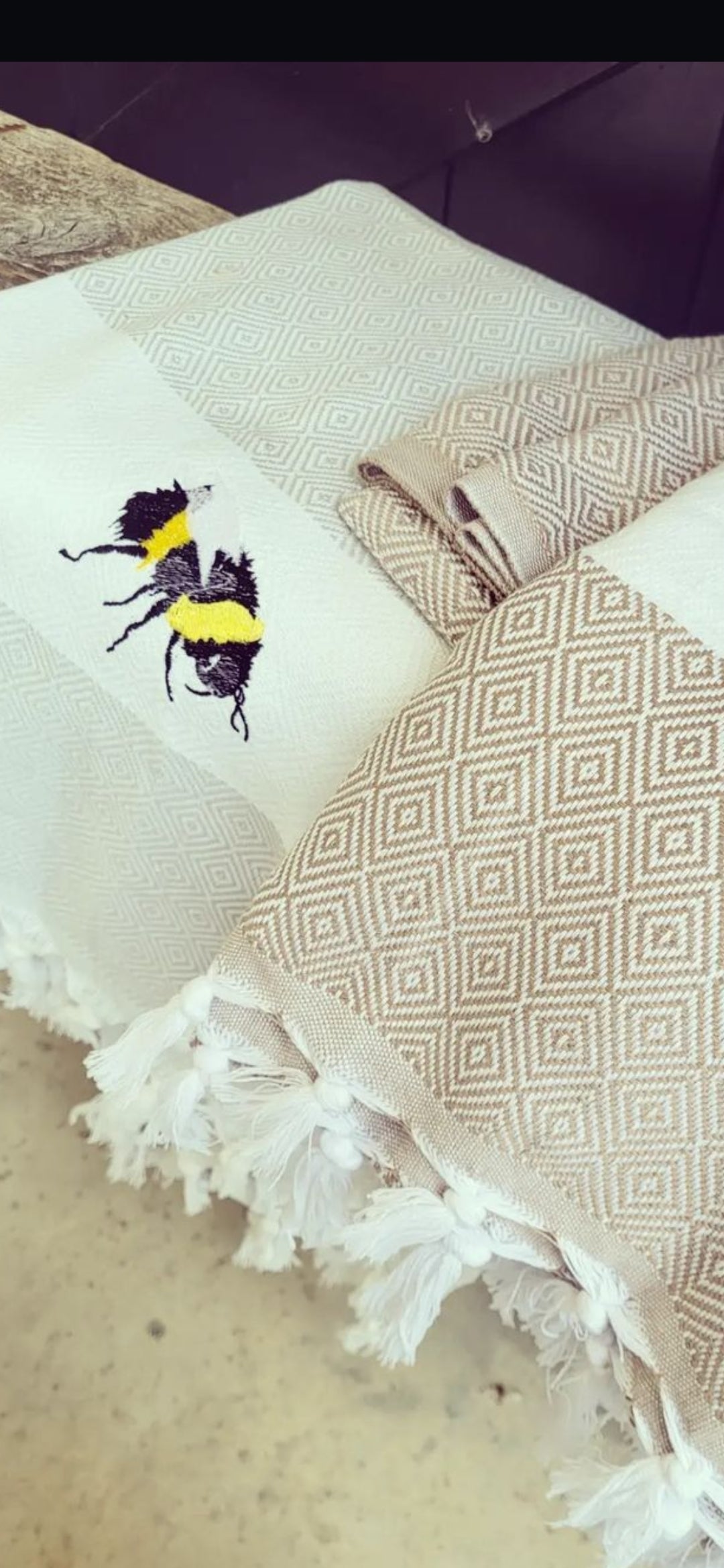 Embroidered bumble bee throw