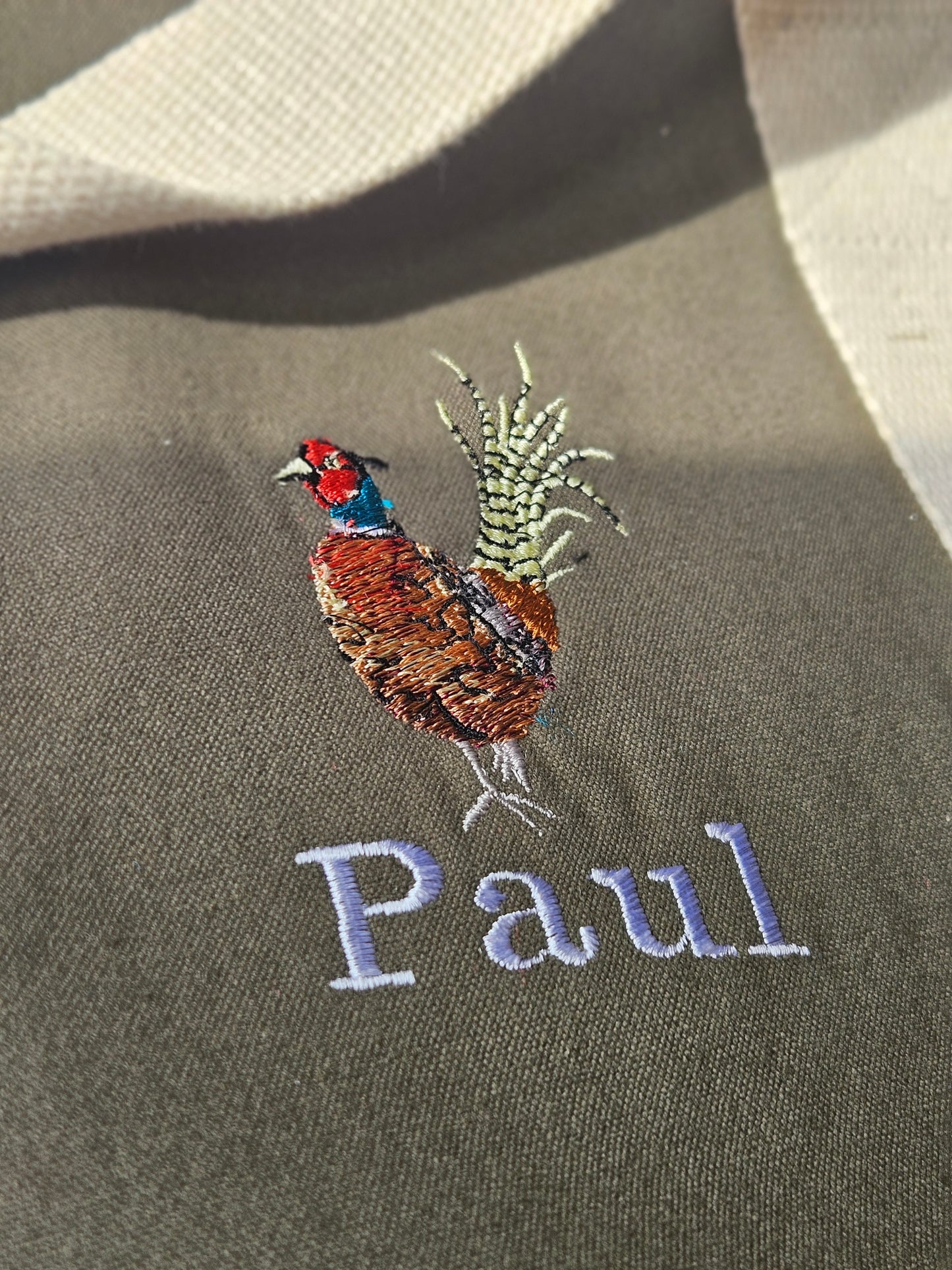 Organic Embroidered Pheasant Barrel Bag