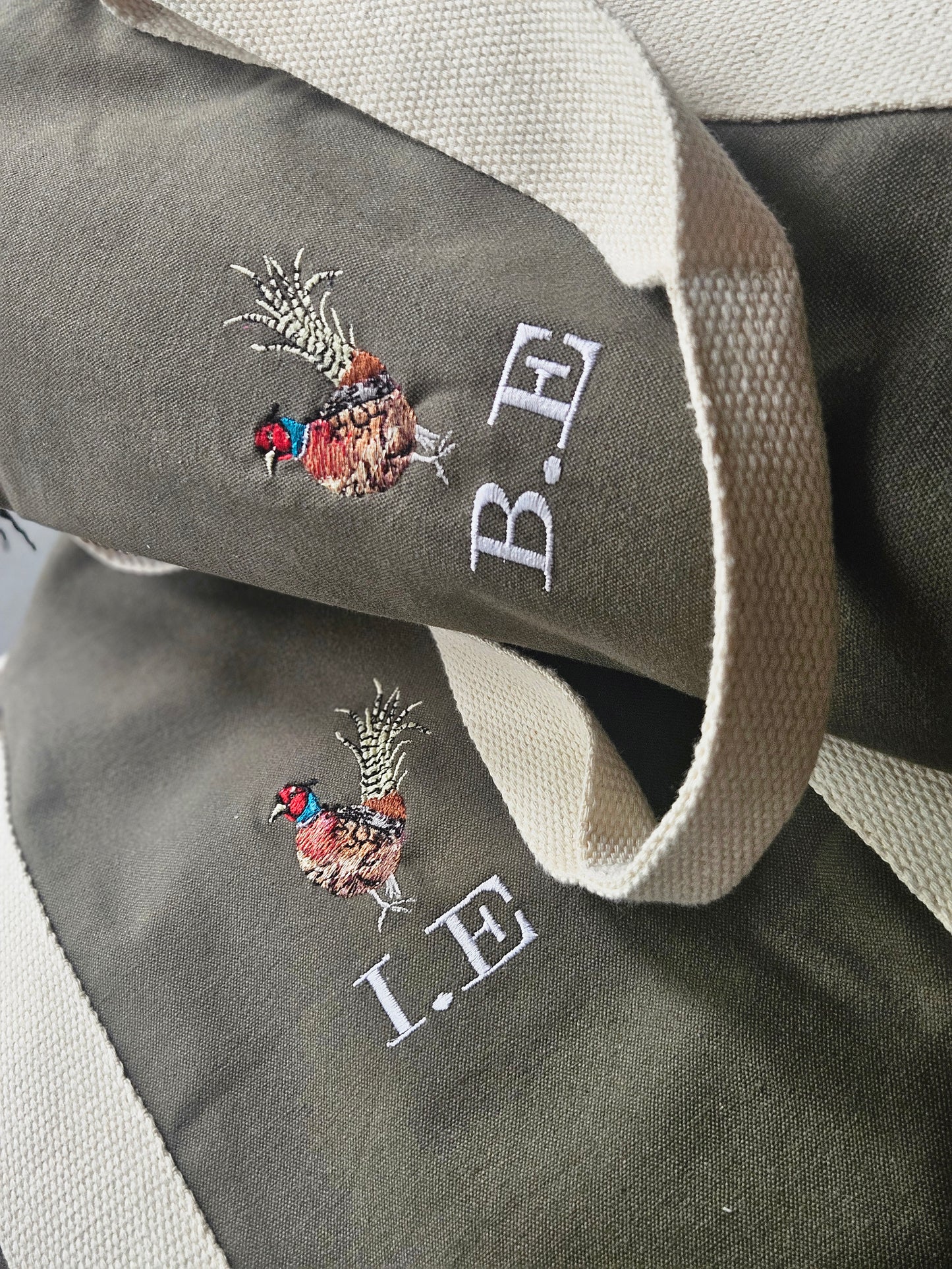 Organic Embroidered Pheasant Barrel Bag