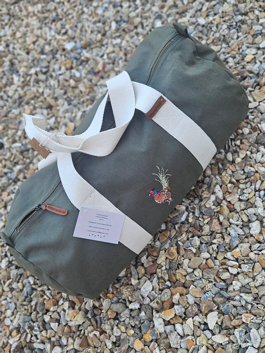 Organic Embroidered Pheasant Barrel Bag
