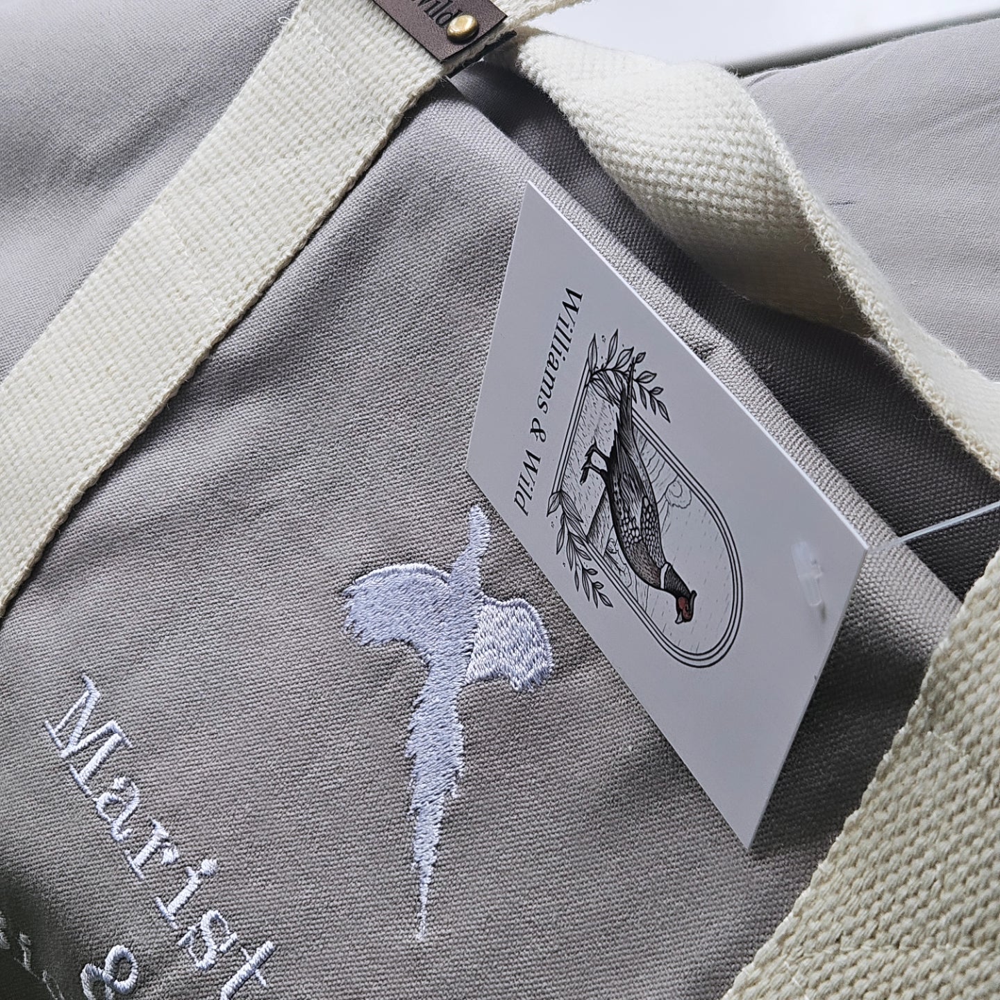 Organic Embroidered Pheasant Barrel Bag