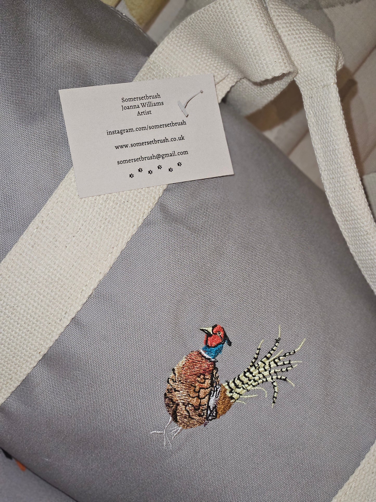 Organic Embroidered Pheasant Barrel Bag