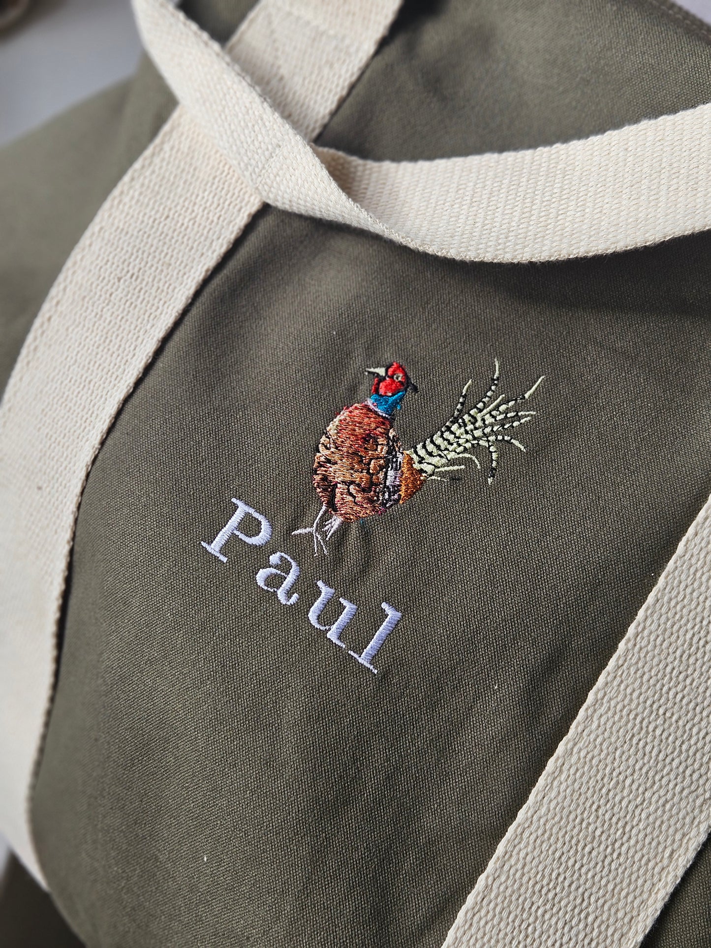 Organic Embroidered Pheasant Barrel Bag