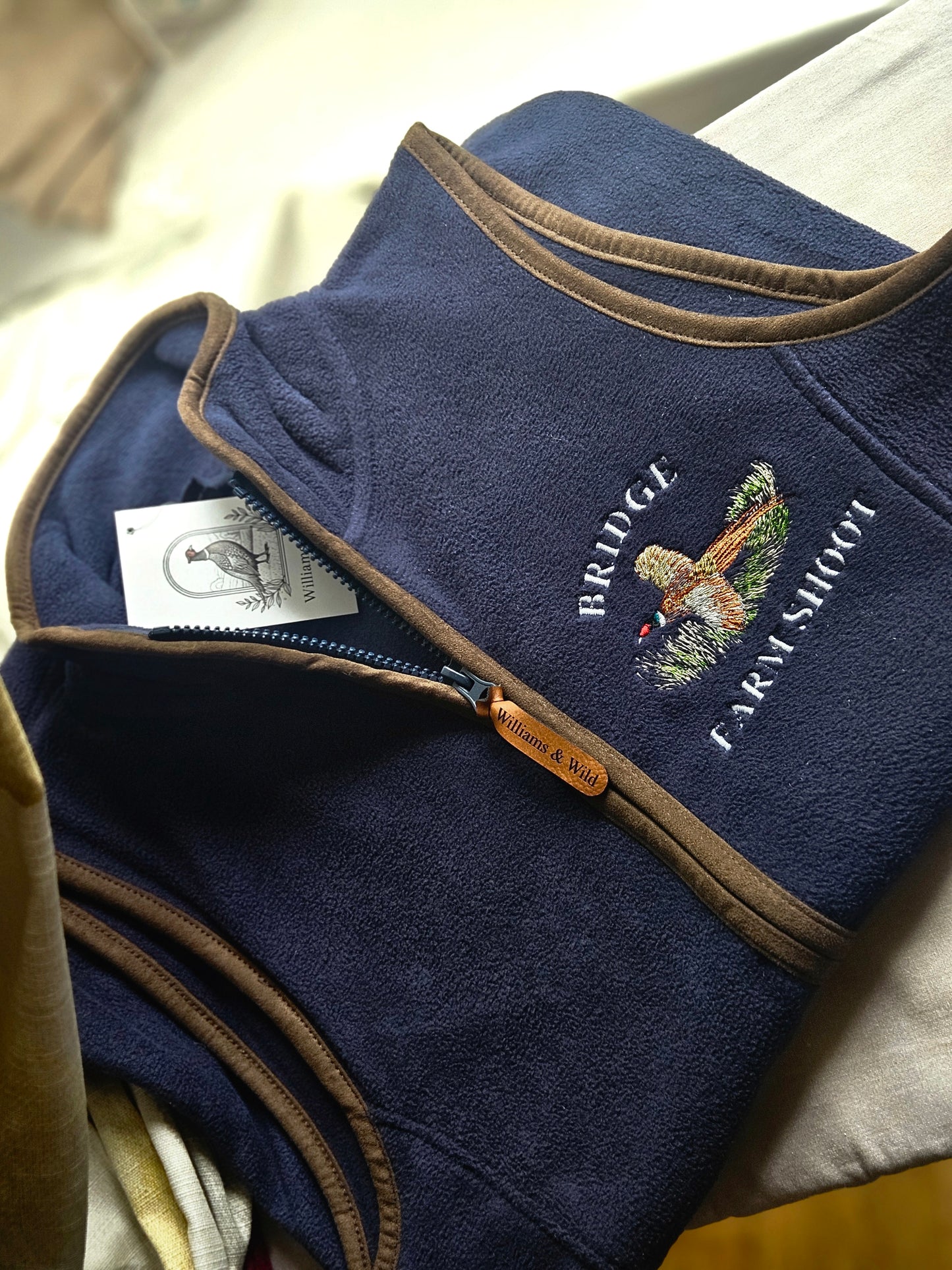 Personalised Gilet. Embroidered Pheasant