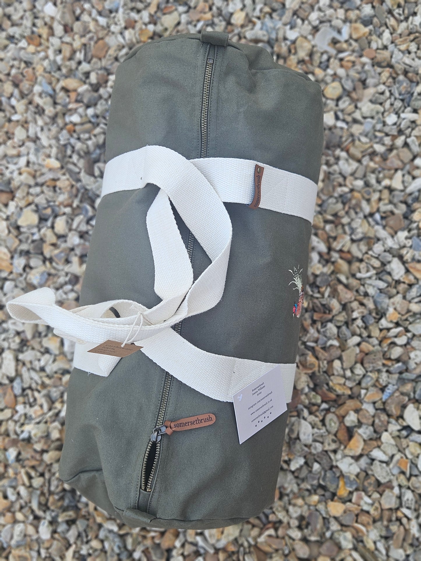 Organic Embroidered Pheasant Barrel Bag