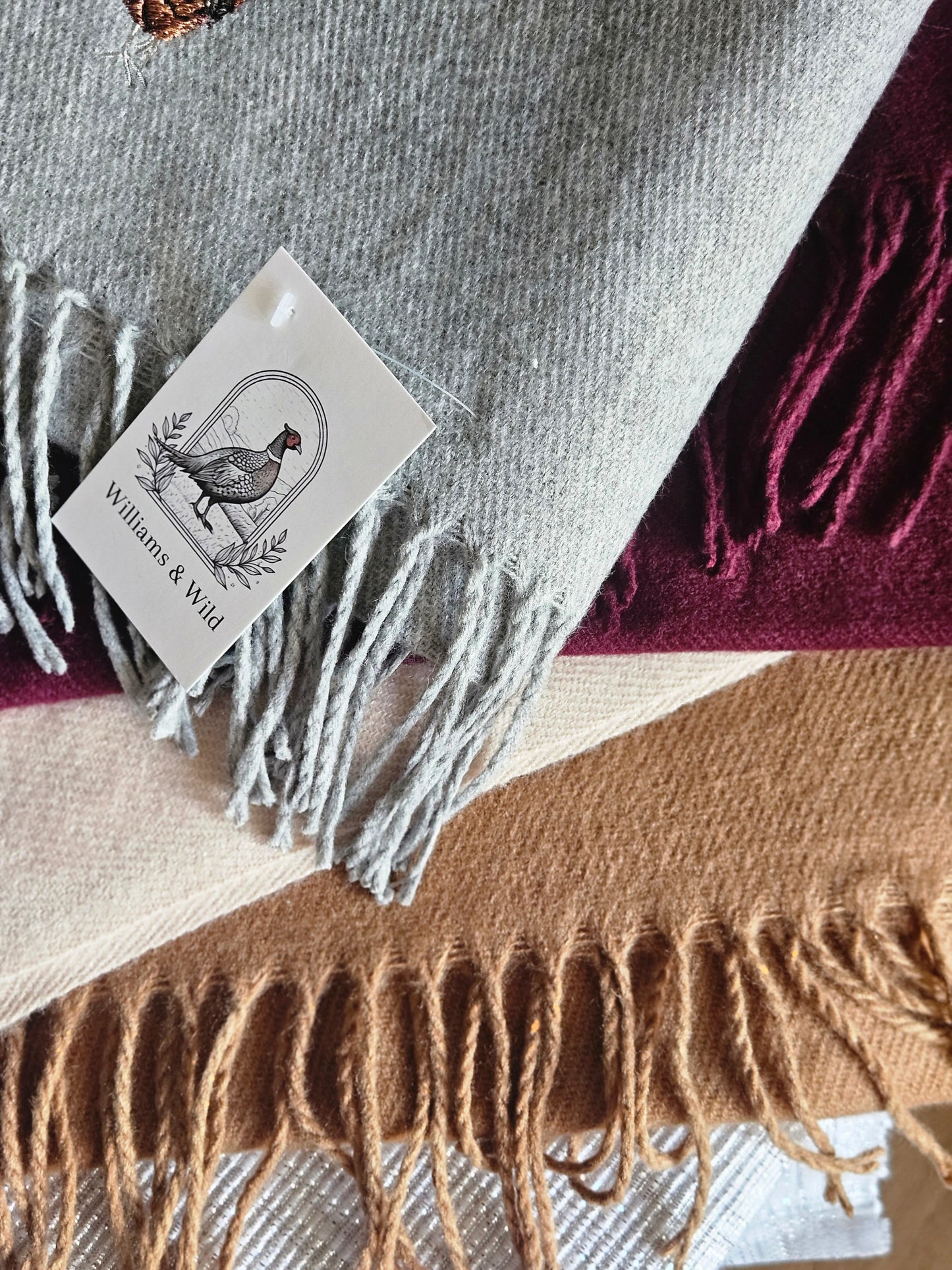 Embroidered Pheasant Scarves