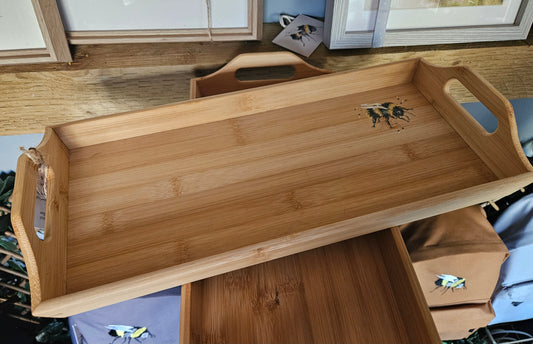 Hand painted resin bumblebee bamboo tray