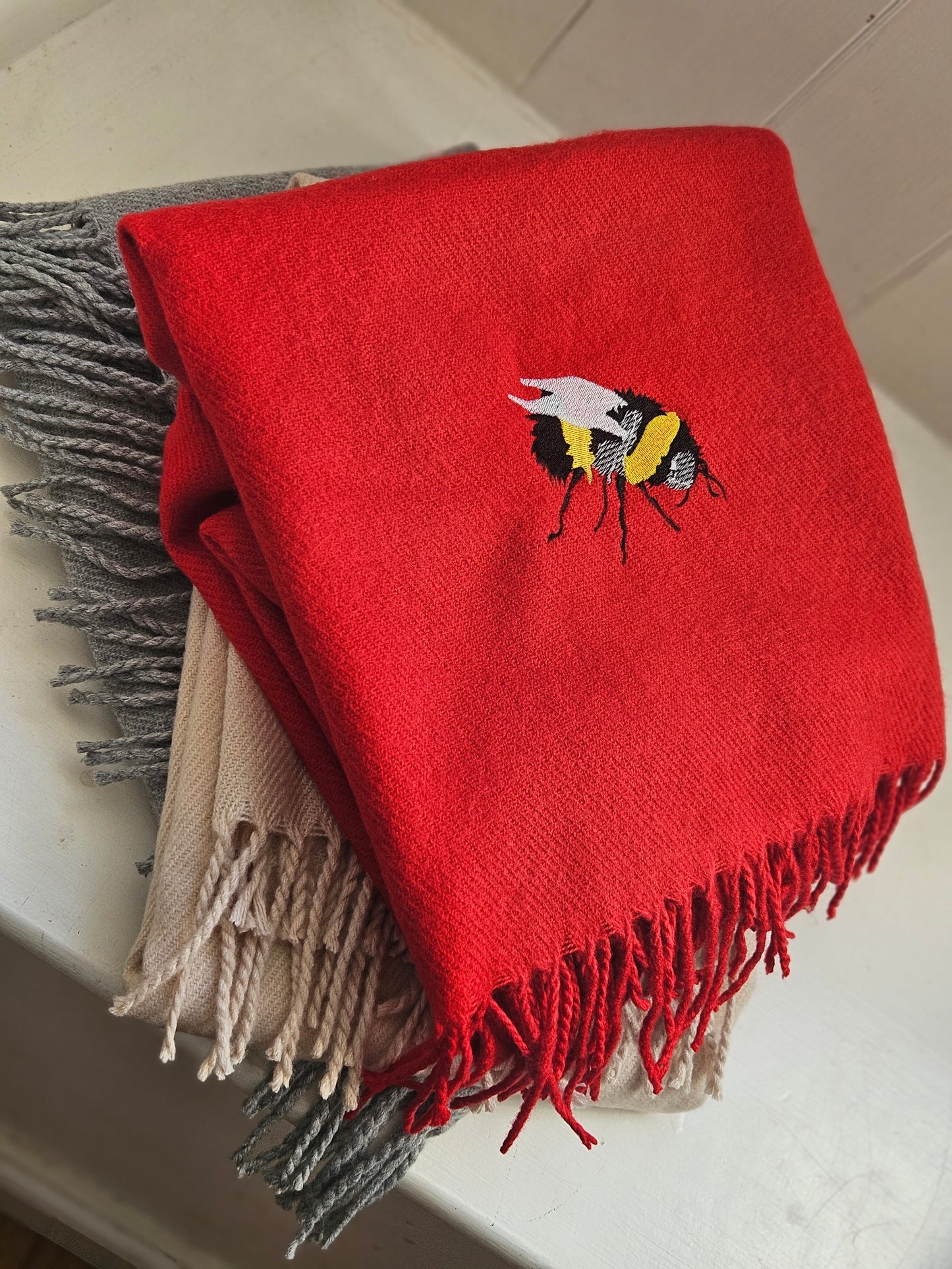 Embroidered Bee Scarf