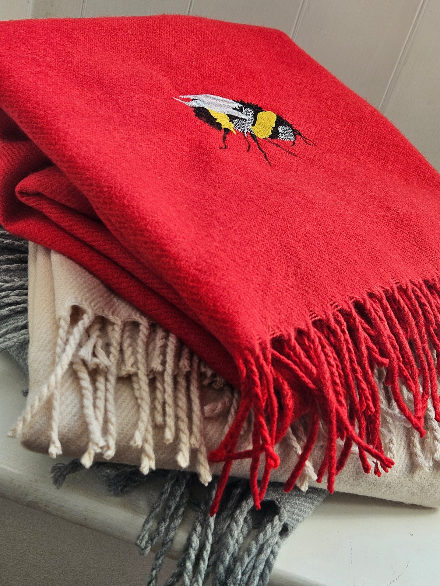 Embroidered Bee Scarf