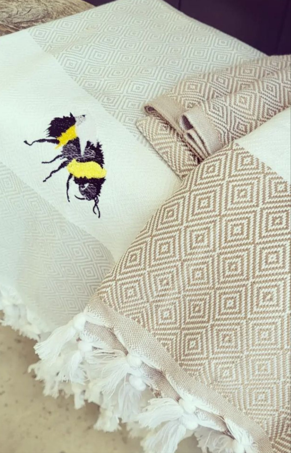 Embroidered bumble bee throw