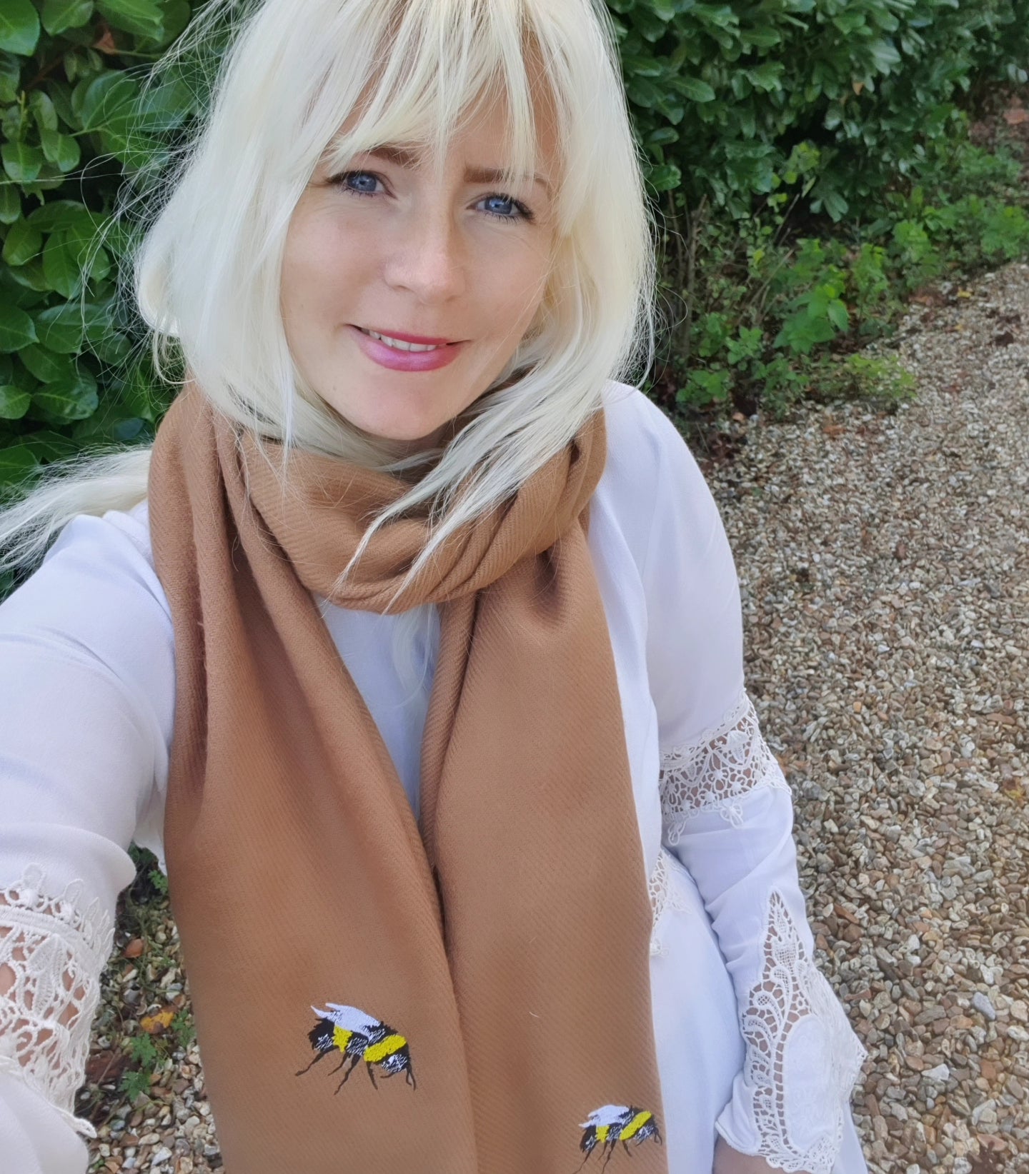 Embroidered Bee Scarf