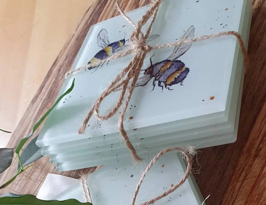 Glass Bee Coasters Set