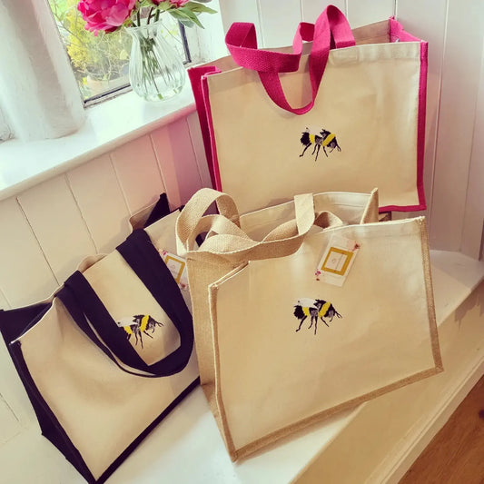 Embroidered Bee Jute Bag