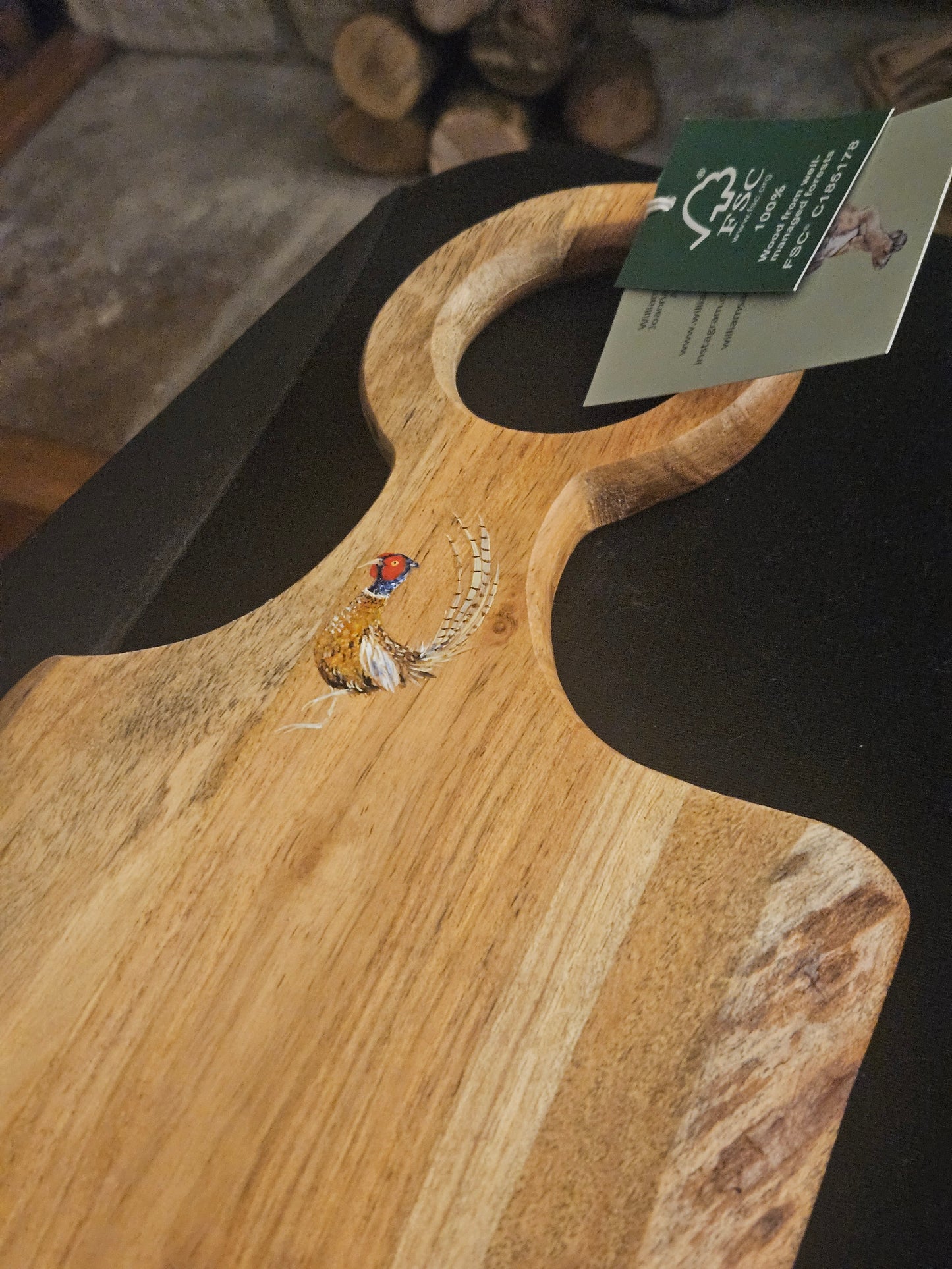 Hand Painted Pheasant Long Wooden Serving Board