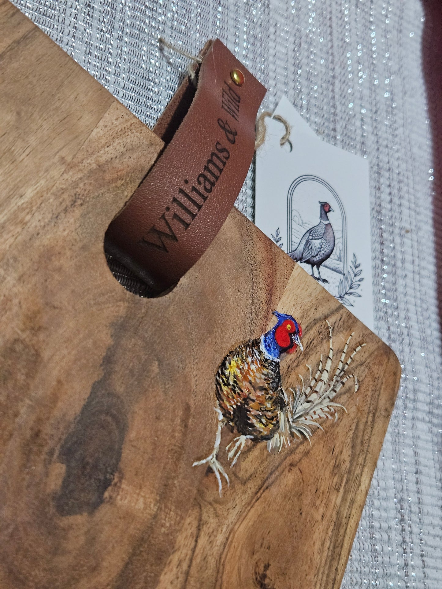 Long Platter Hand Painted Pheasant Serving Board