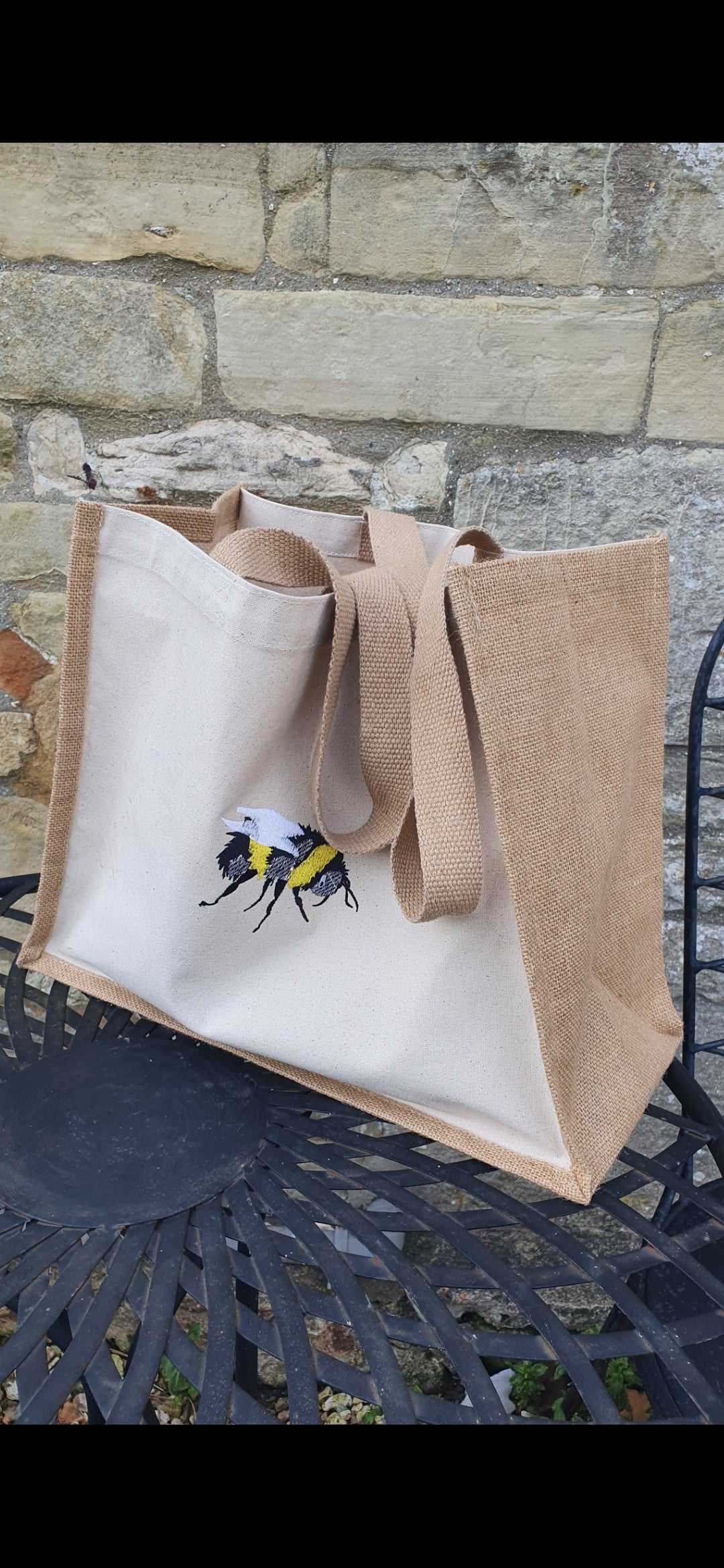 Embroidered Bee Jute Bag
