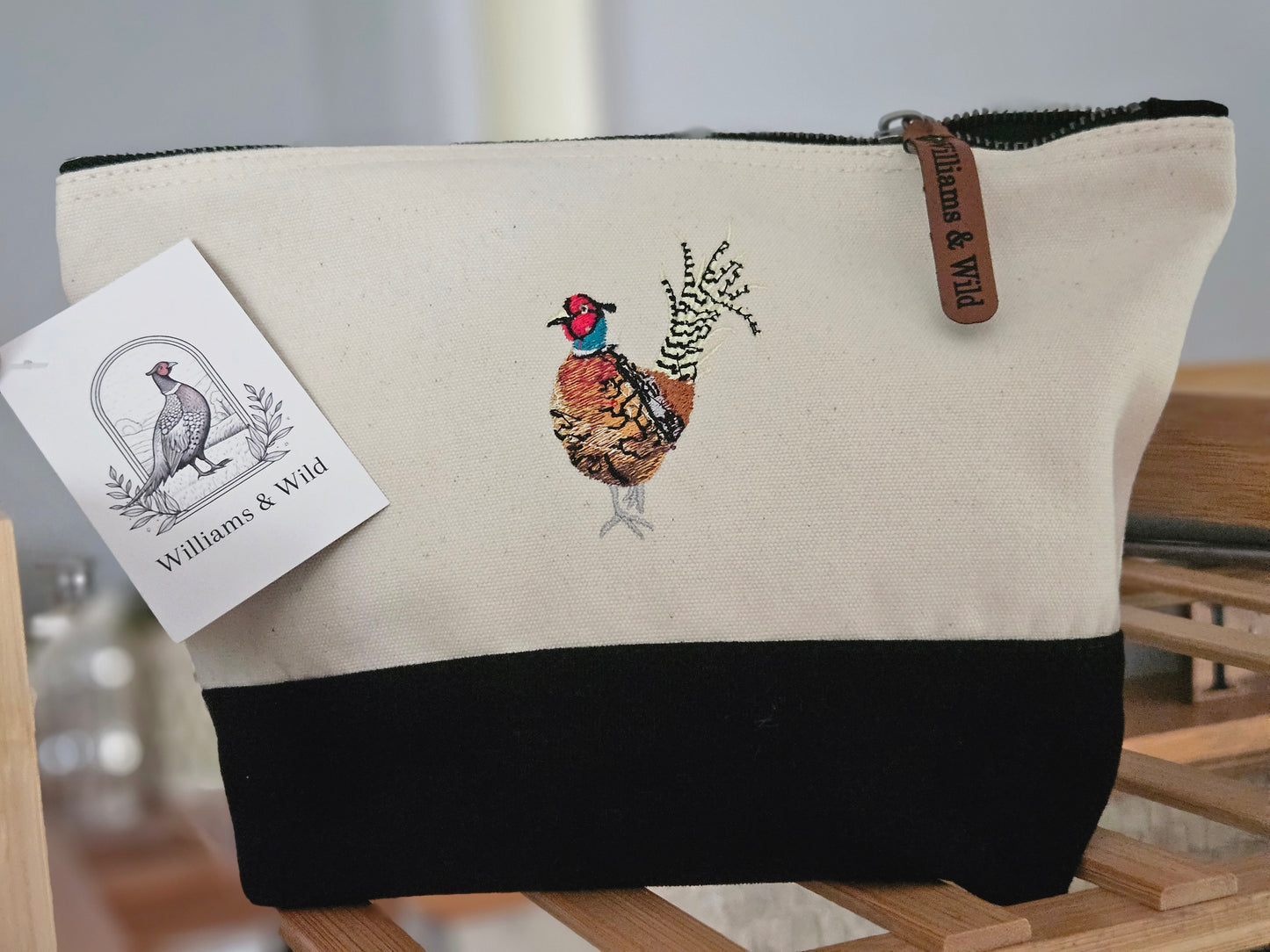 Embroidered Pheasant Wash / Accessories Bag