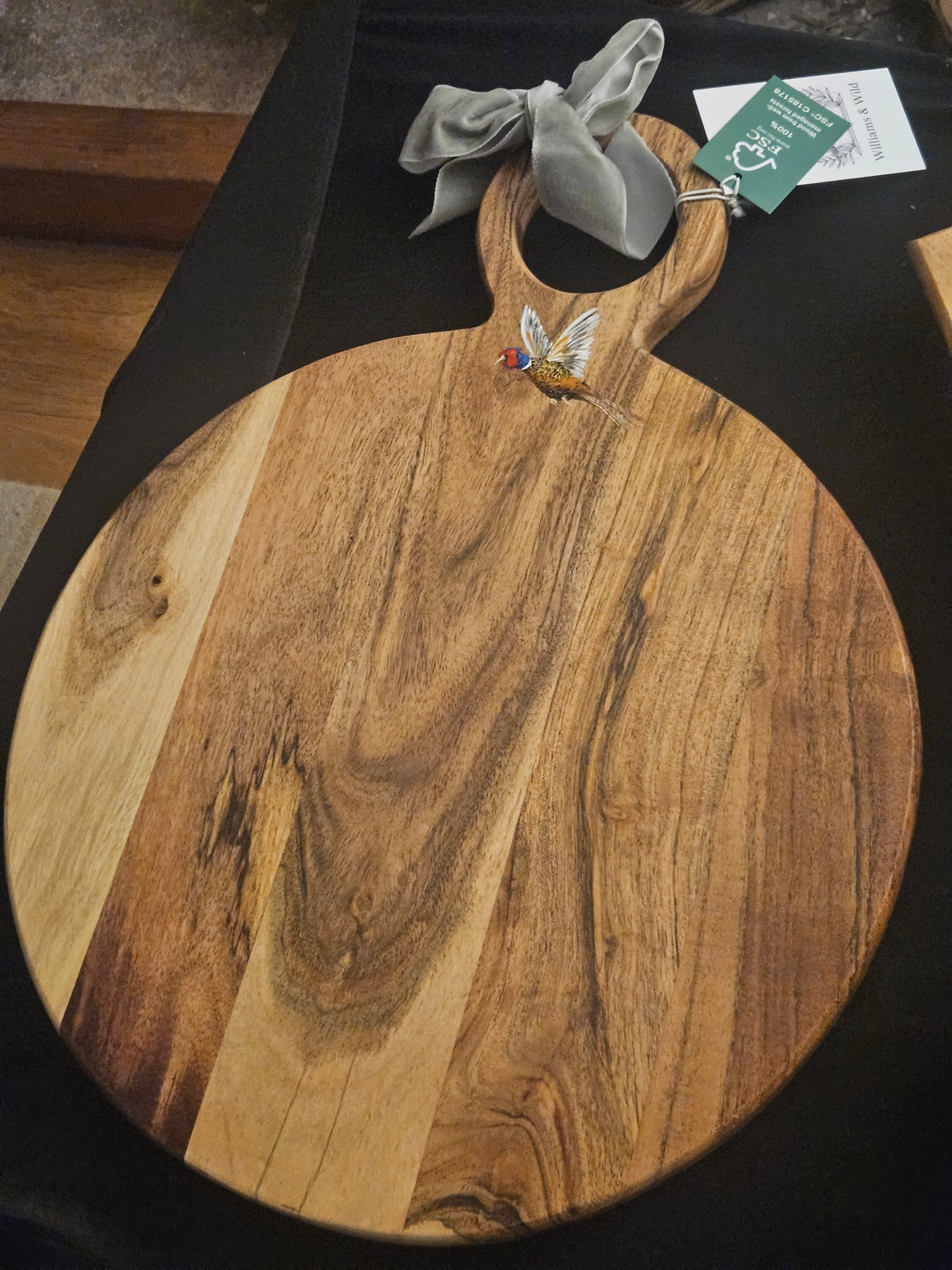 Hand Painted Circular Flying Pheasant Serving Board