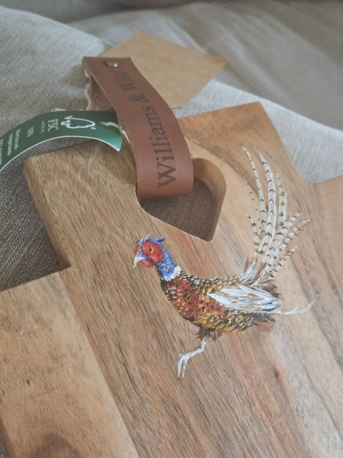 Hand Painted Pheasant Serving Board heart handle