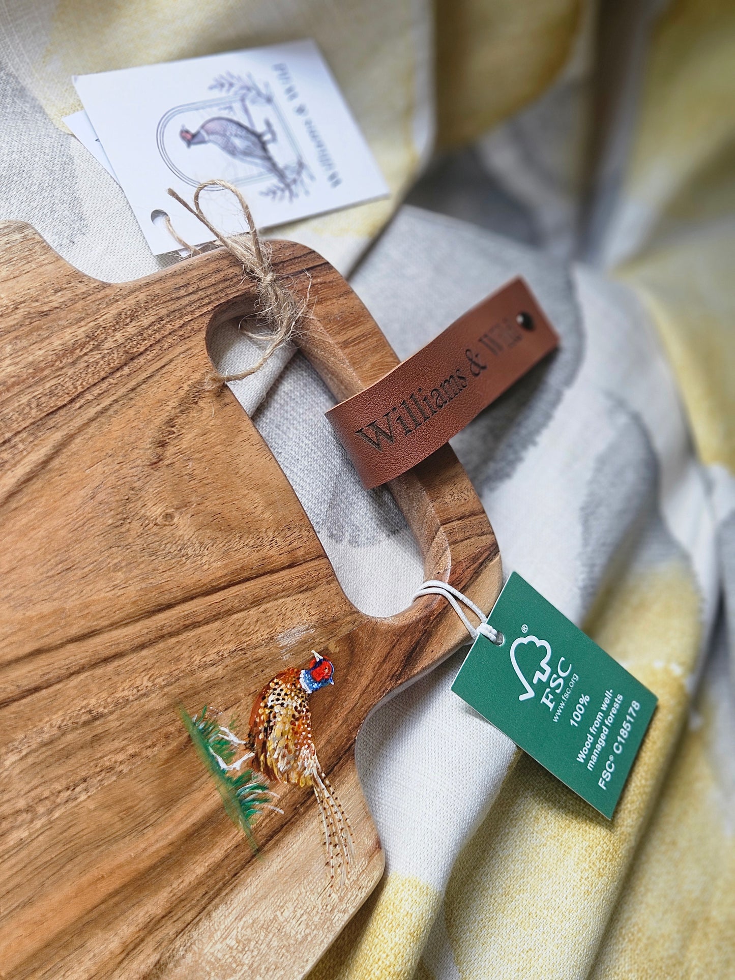 Hand Painted Long Pheasant Resin Acacia Serving Board