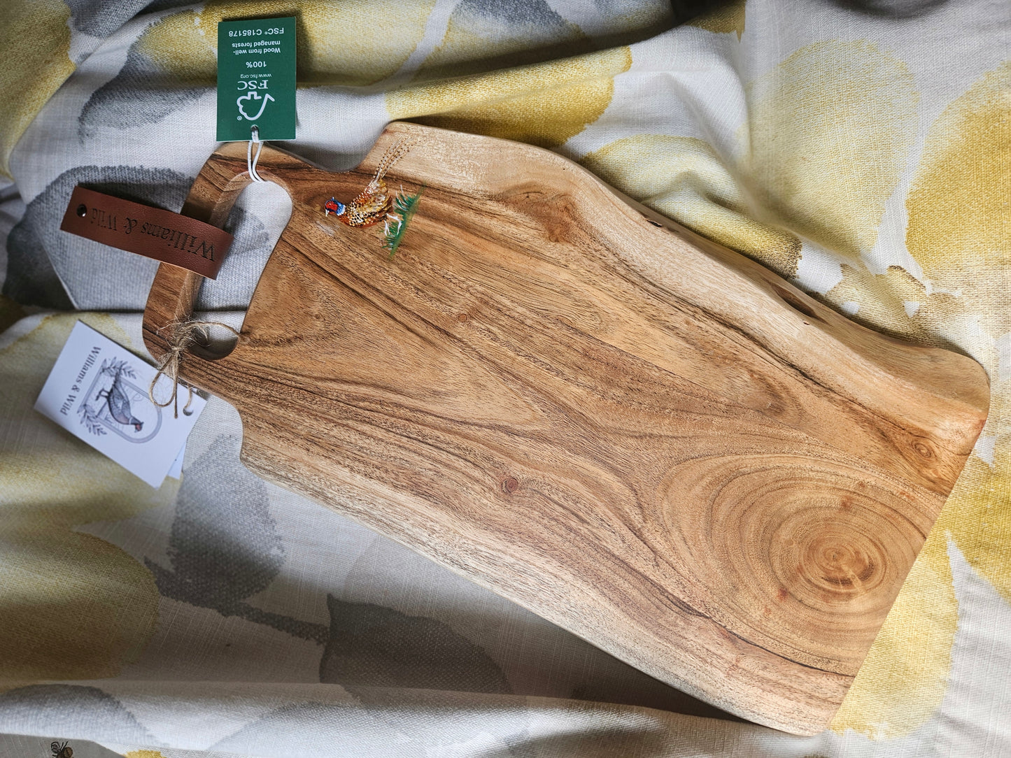 Hand Painted Long Pheasant Resin Acacia Serving Board