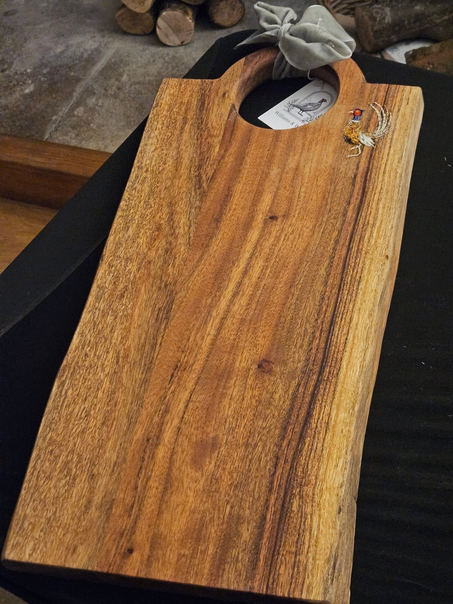 Hand Painted Pheasant Wooden Long Heavy Block Serving Board