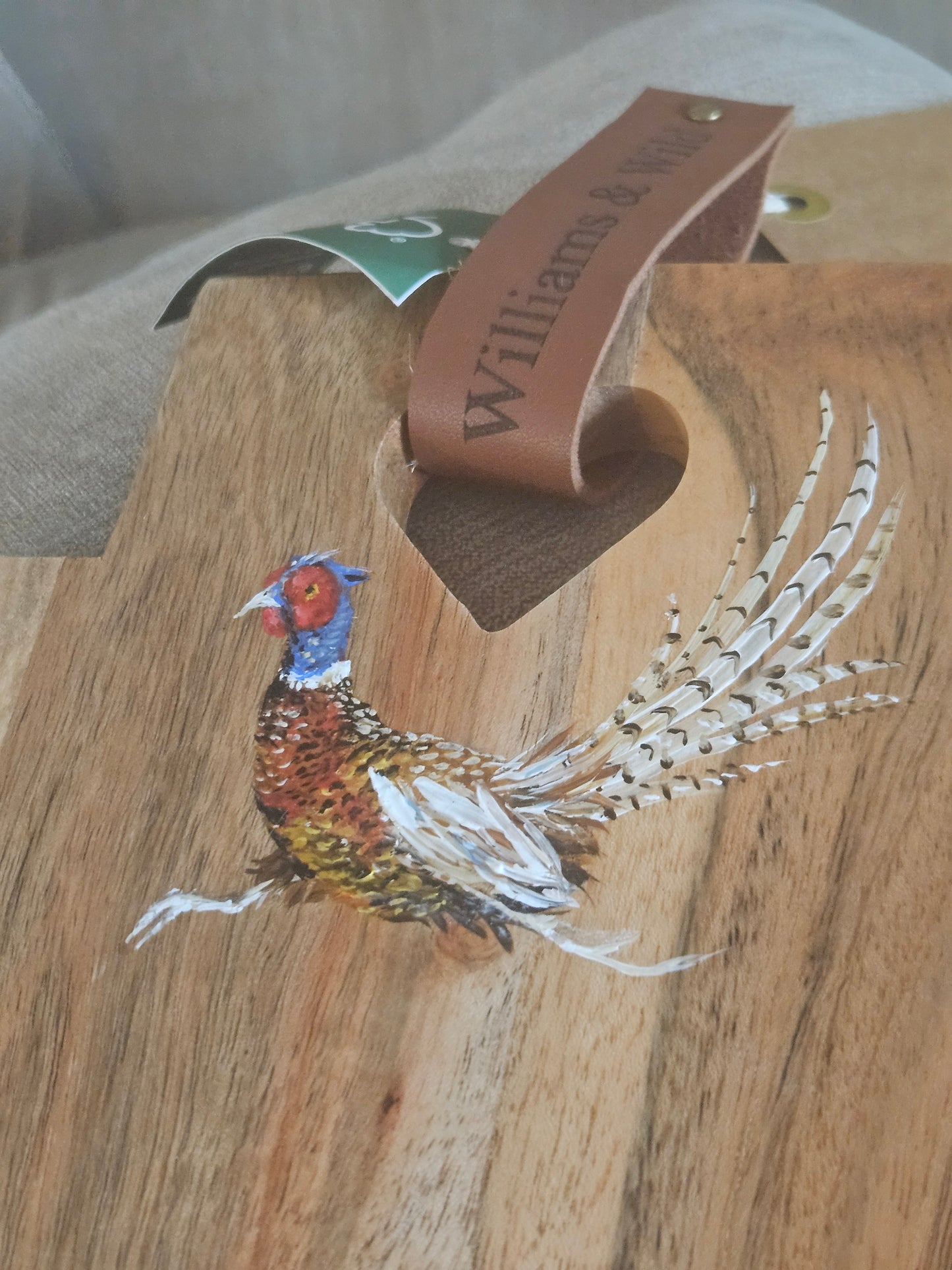 Hand Painted Pheasant Serving Board heart handle
