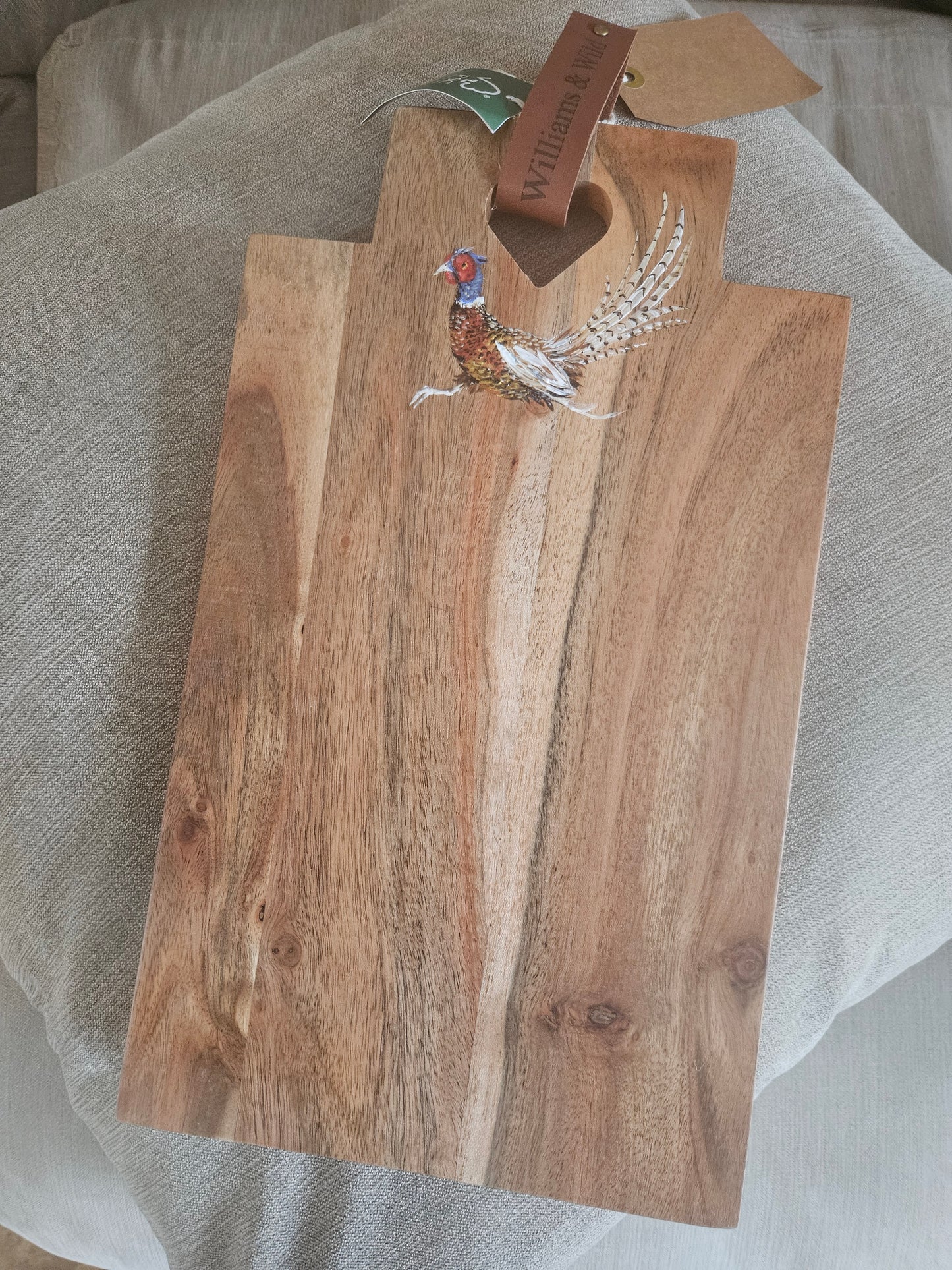 Hand Painted Pheasant Serving Board heart handle