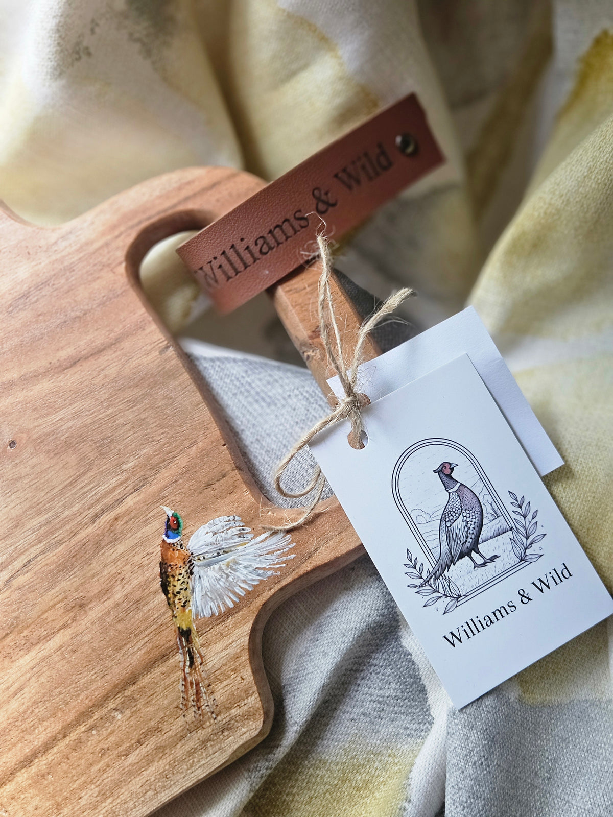 Hand Painted Flying Pheasant Long Serving wooden board