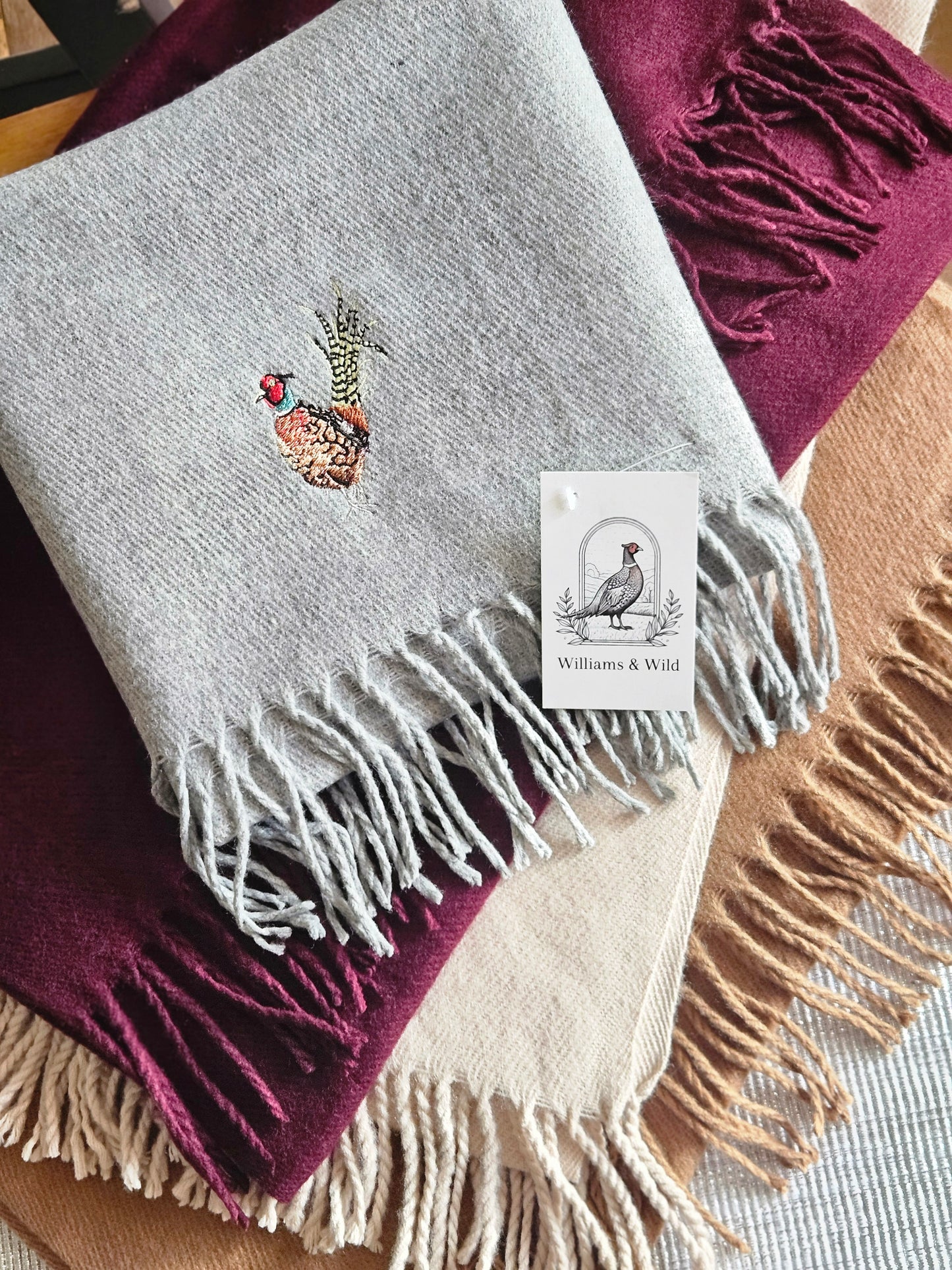 Embroidered Pheasant Scarves