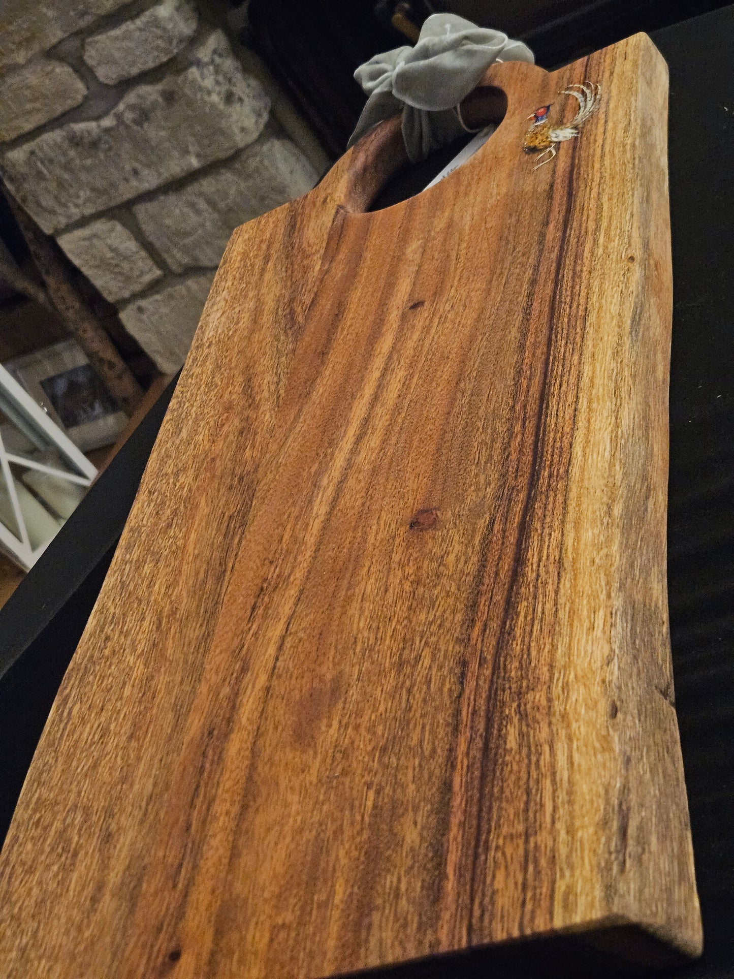 Hand Painted Pheasant Wooden Long Heavy Block Serving Board