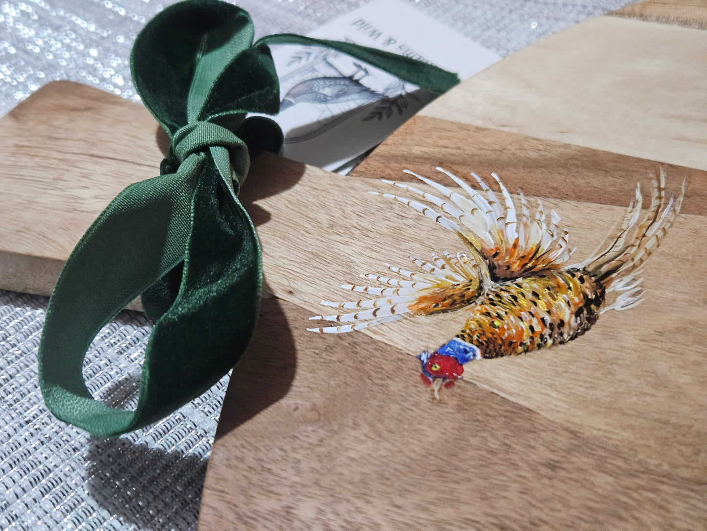 Circular Hand Painted Pheasant Serving Board