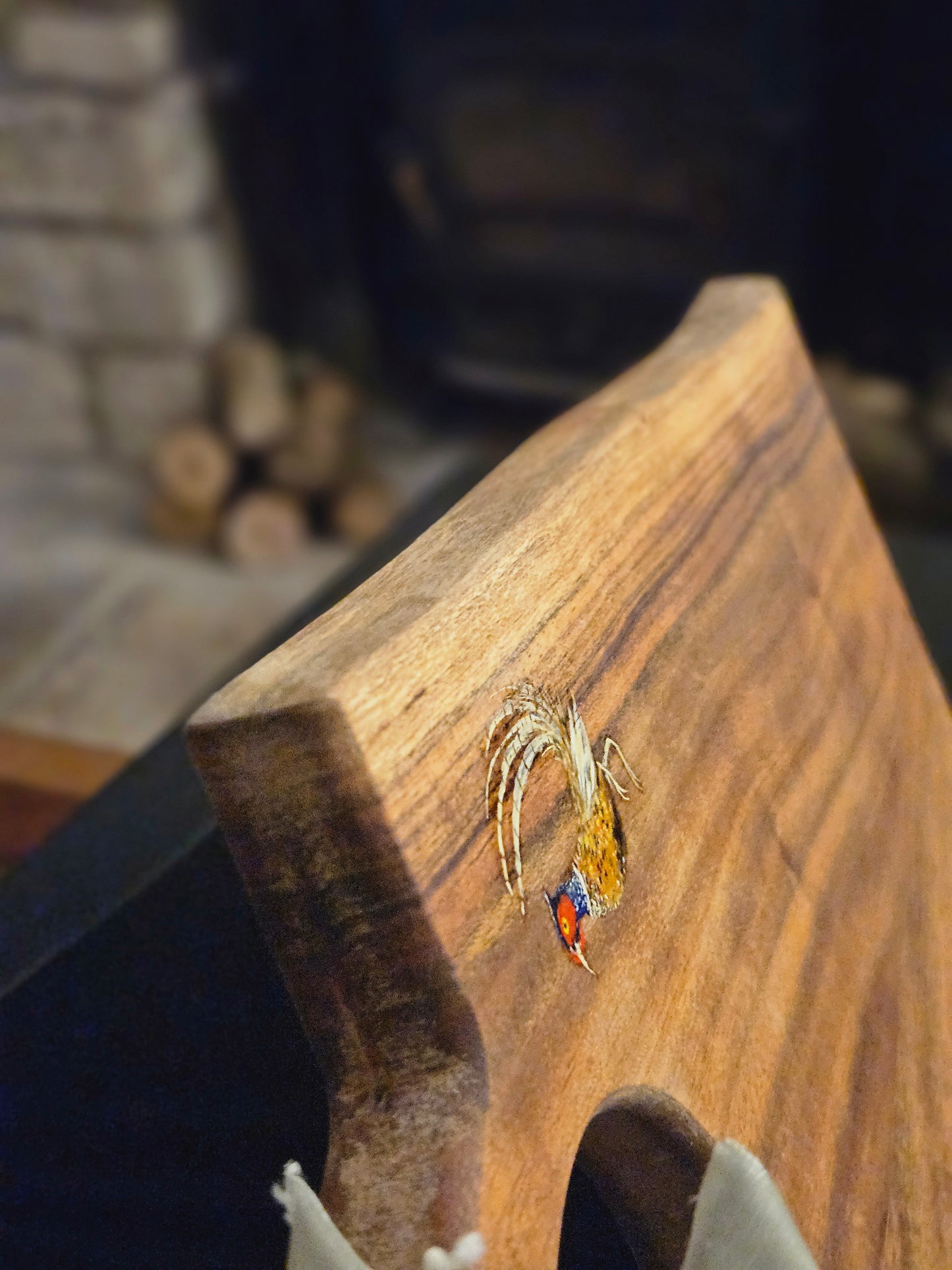 Hand Painted Pheasant Wooden Long Heavy Block Serving Board