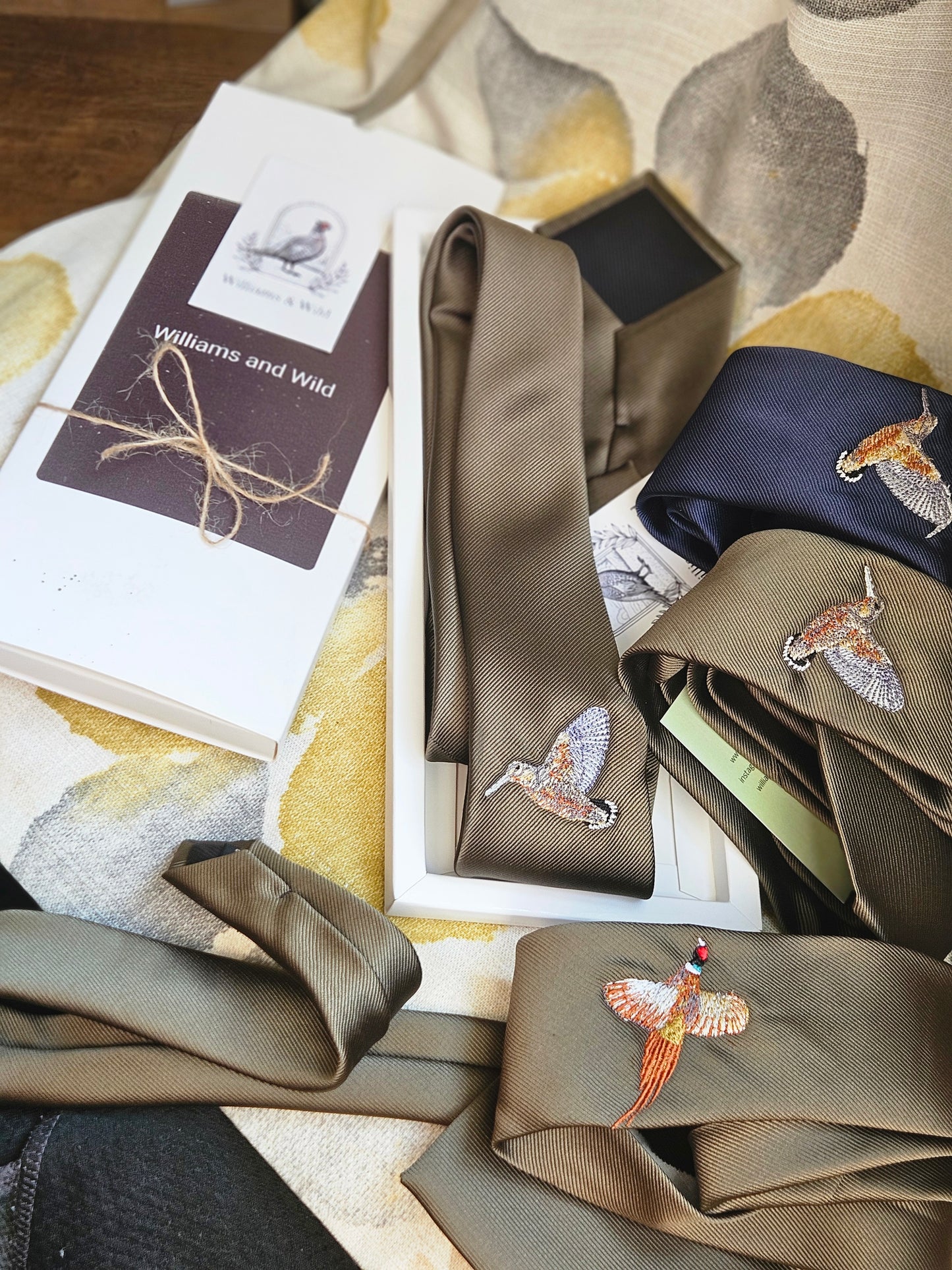 Embroidered Gamebird Silk Boxed Ties