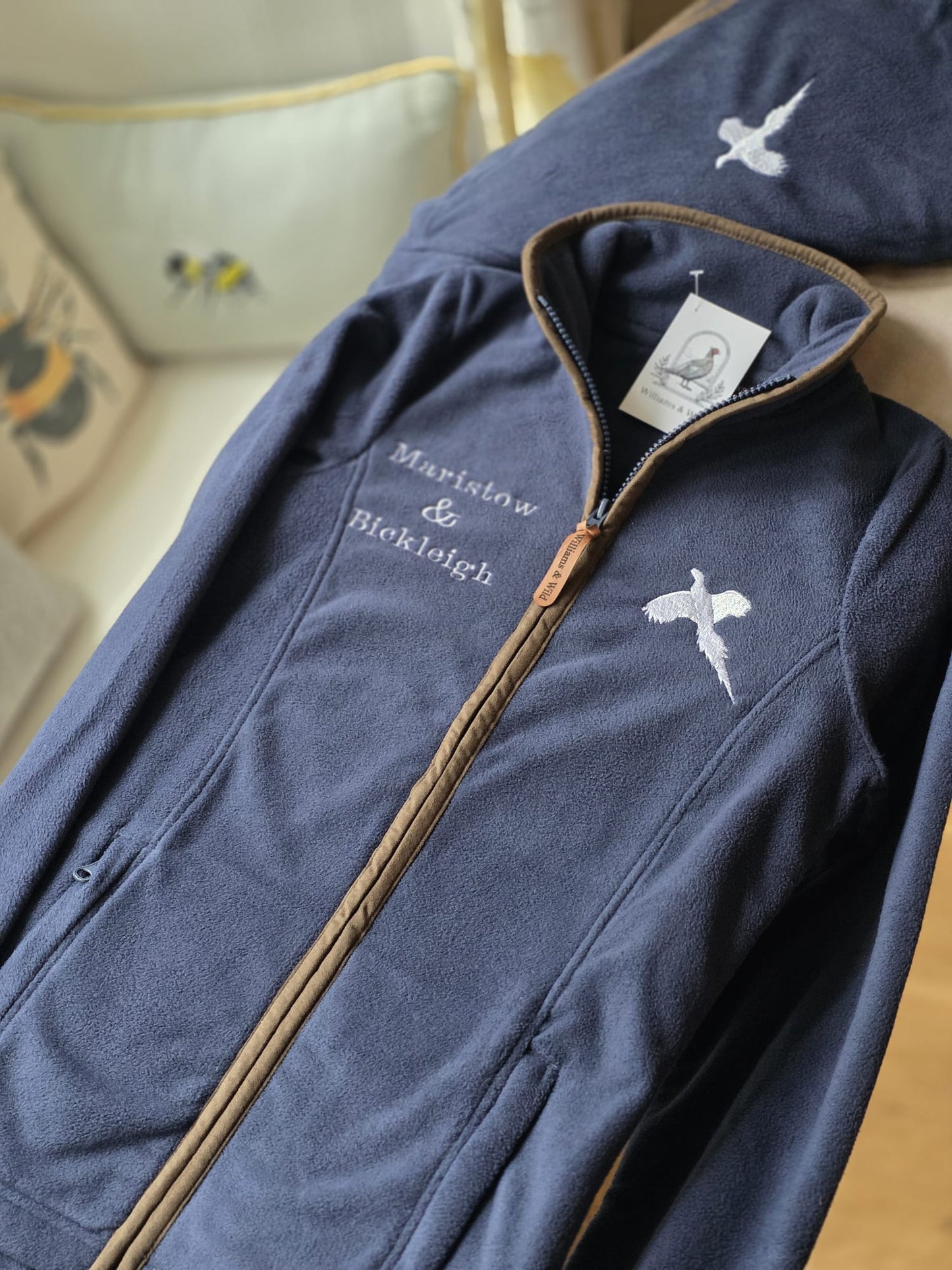 Embroidered WHITE FLYING PHEASANT Fleece Jacket (women's)