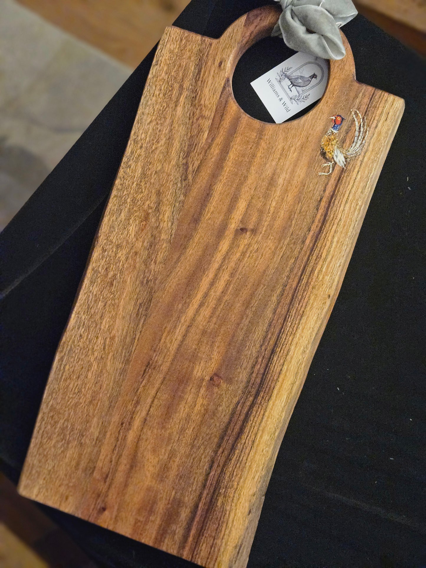 Hand Painted Pheasant Wooden Long Heavy Block Serving Board