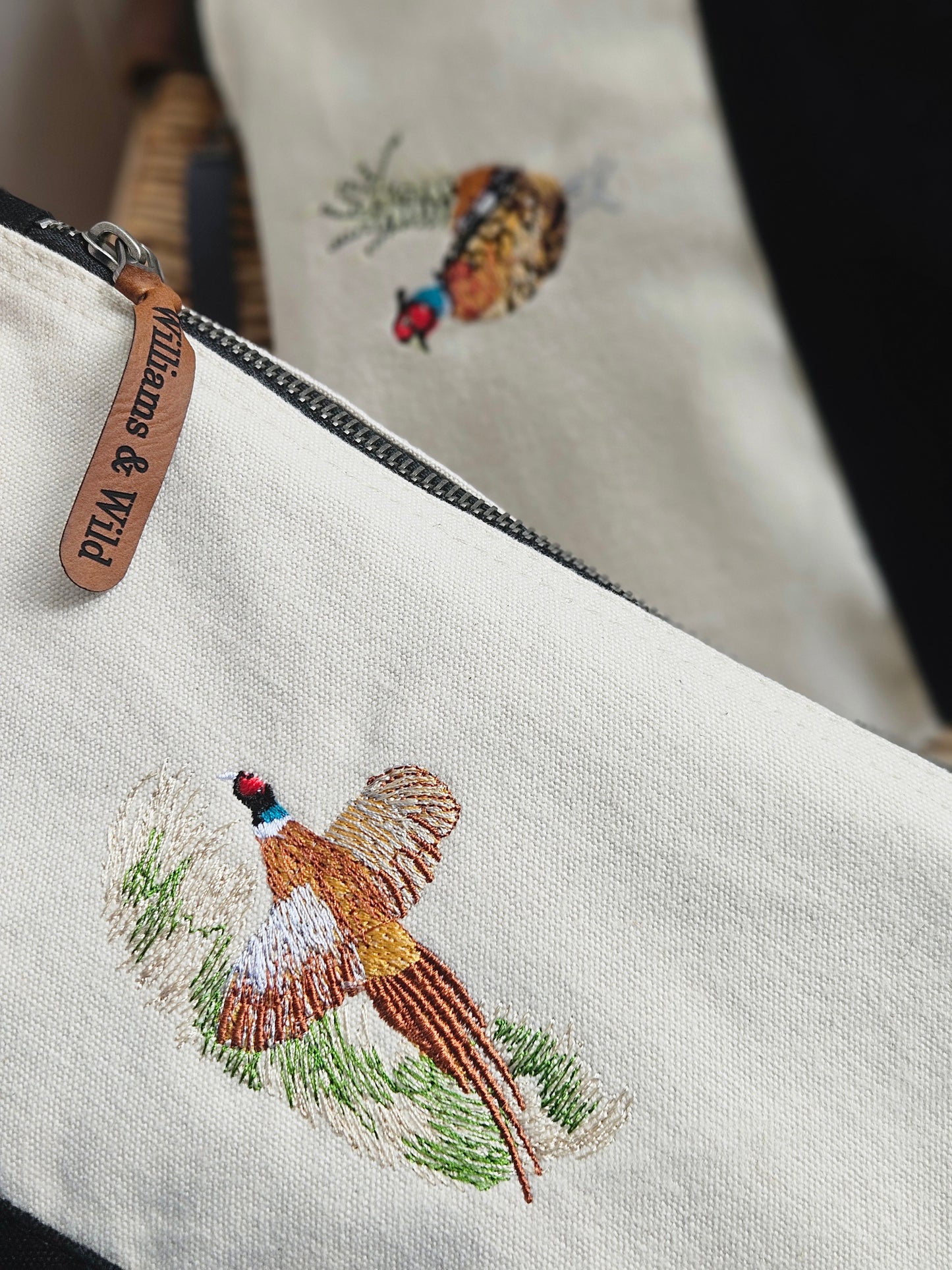Embroidered Pheasant Wash / Accessories Bag