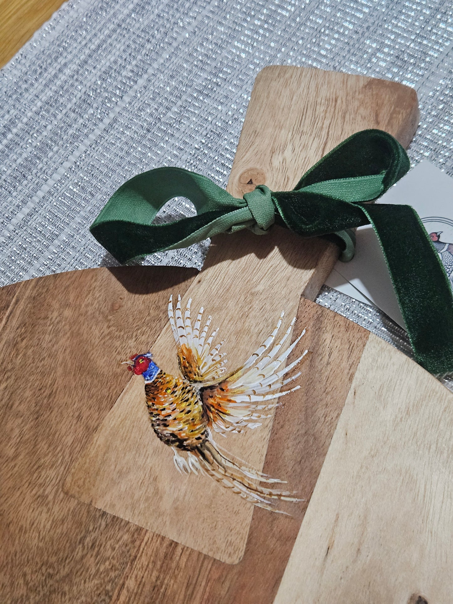 Circular Hand Painted Pheasant Serving Board