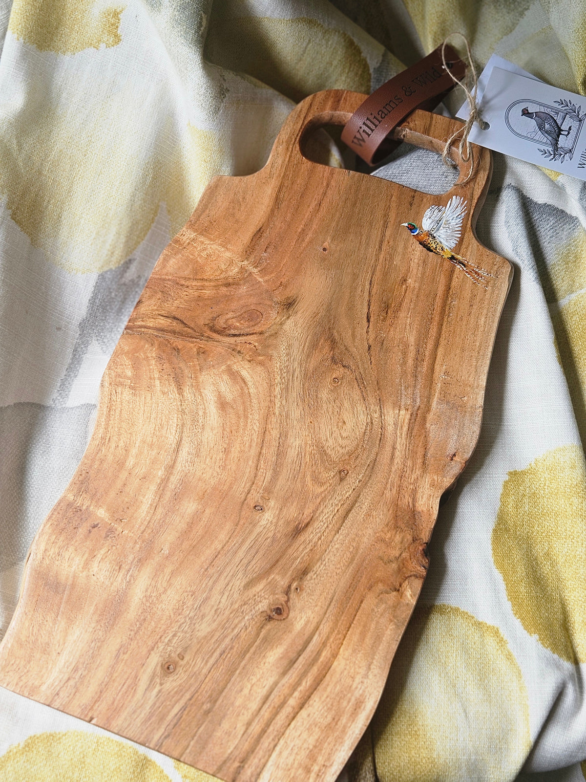 Hand Painted Flying Pheasant Long Serving wooden board