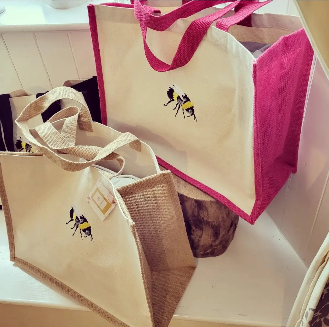 Embroidered Bee Jute Bag