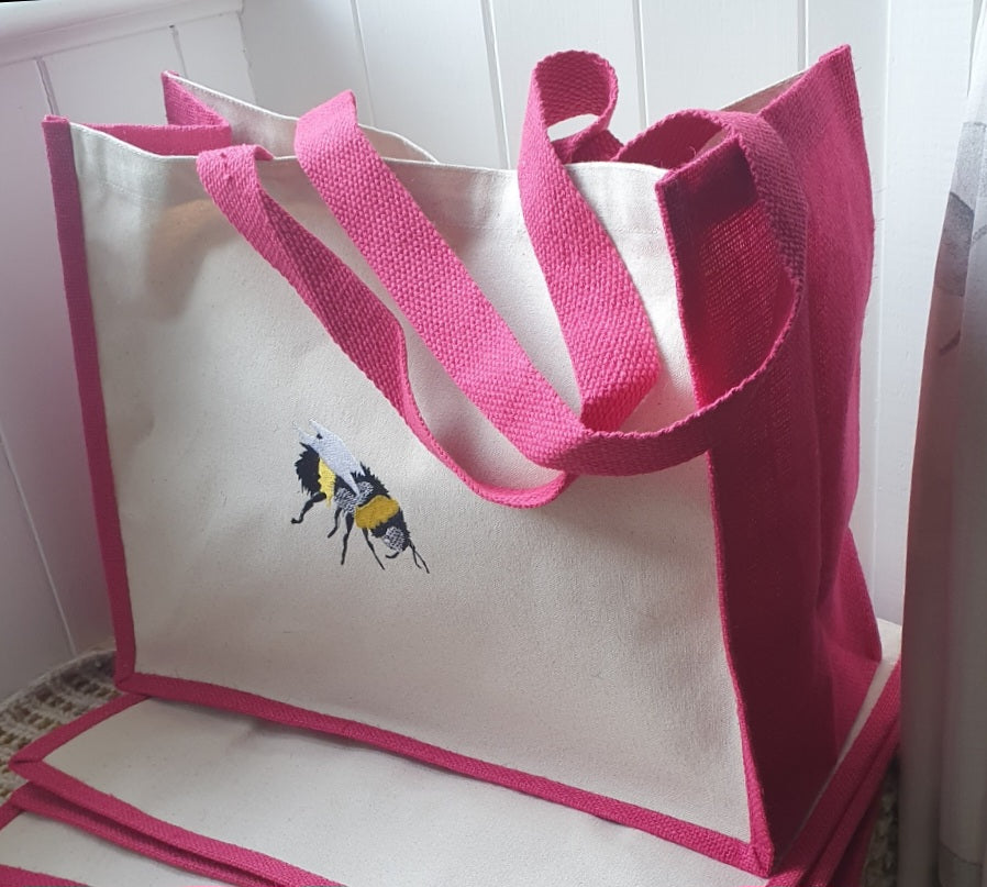 Embroidered Bee Jute Bag